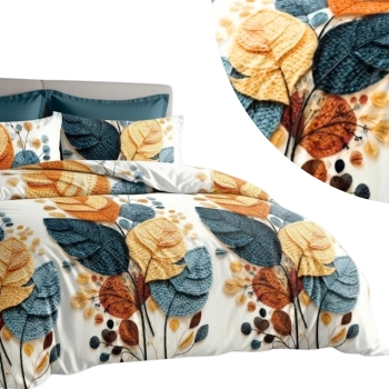 Pościel 160x200 bawełna biała listki PK789 z PRZEŚCIERADŁEM